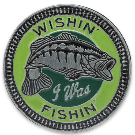 Wishin' I Was Fishin' Adhesive Metal Car Emblem for Car, Truck, or Trailer