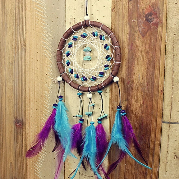 Ludlz Pure Handmade Dream Catcher Beautiful Feather Turquoise Bead Dream Catcher for Home Wall Hanging Decoration Wedding Craft Wall Car Decor Gift