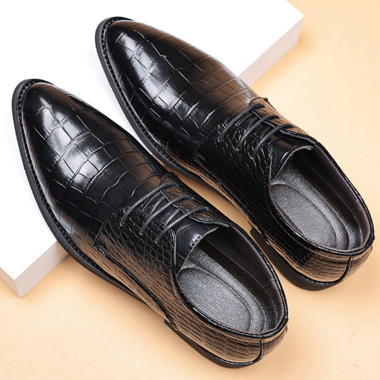 Black Men'S Leather Dress Shoes Summer Solid Color Business Formal