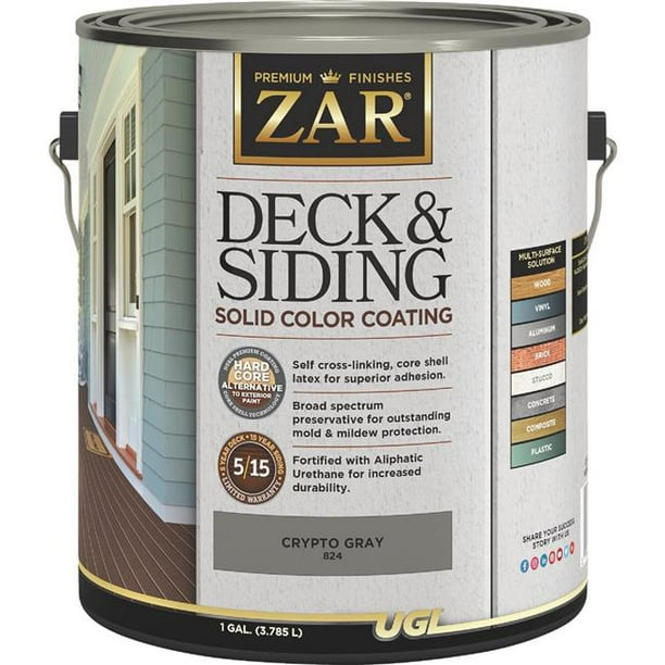 UGL 82413 1 gal Zar Deck Siding Solid Stain, Crypto Gray Case of 2