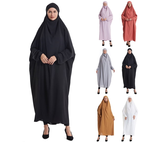 sckarle Women's Muslim Abaya Dress Overhead Prayer Ramadan Long Hijab Dress Long Sleeve Islamic Abayas Robe Loose Maxi Dress Black,L