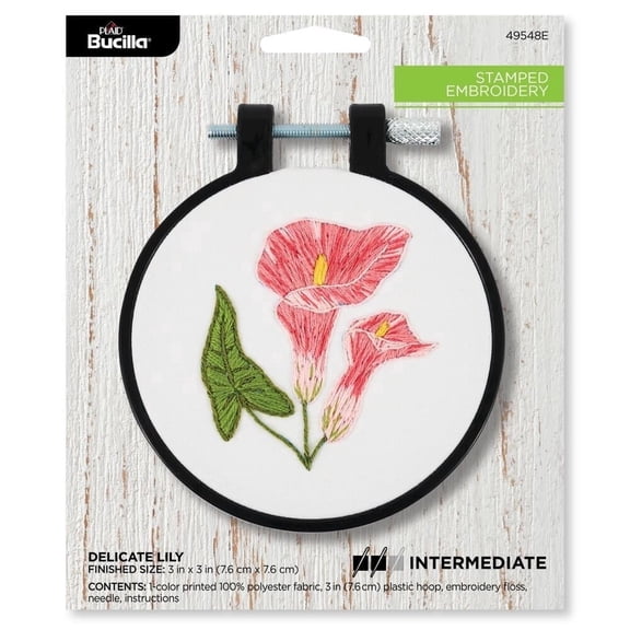 Bucilla Stamped Embroidery Kit, Delicate Lily, 3" x 3"