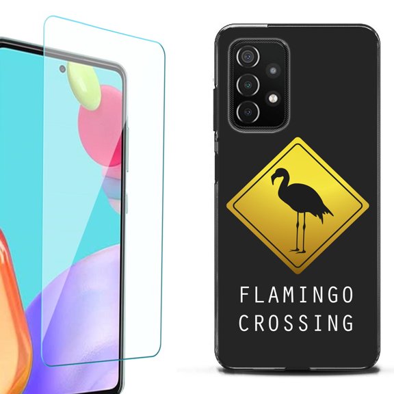 Slim-Fit Flexible TPU Gel Phone Case (black) for Samsung Galaxy A52 5G, with Tempered Glass Screen Protector, by OneToughShield ® - Flamingo