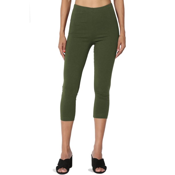 Women's PLUS Basic Cotton Jersey Elastic High Waist Mid Calf Length Capri Leggings