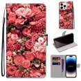 thumbnail image 1 of SaniMore for iPhone 14 Pro 6.1 "2022 PU Leather Case with Card Slots Detchable Lanyard Color Painting Luxury Pattern Flip Kickstand Shcokproof Wallet Case For iPhone 14 Pro 6.1", Rose Garden, 1 of 10