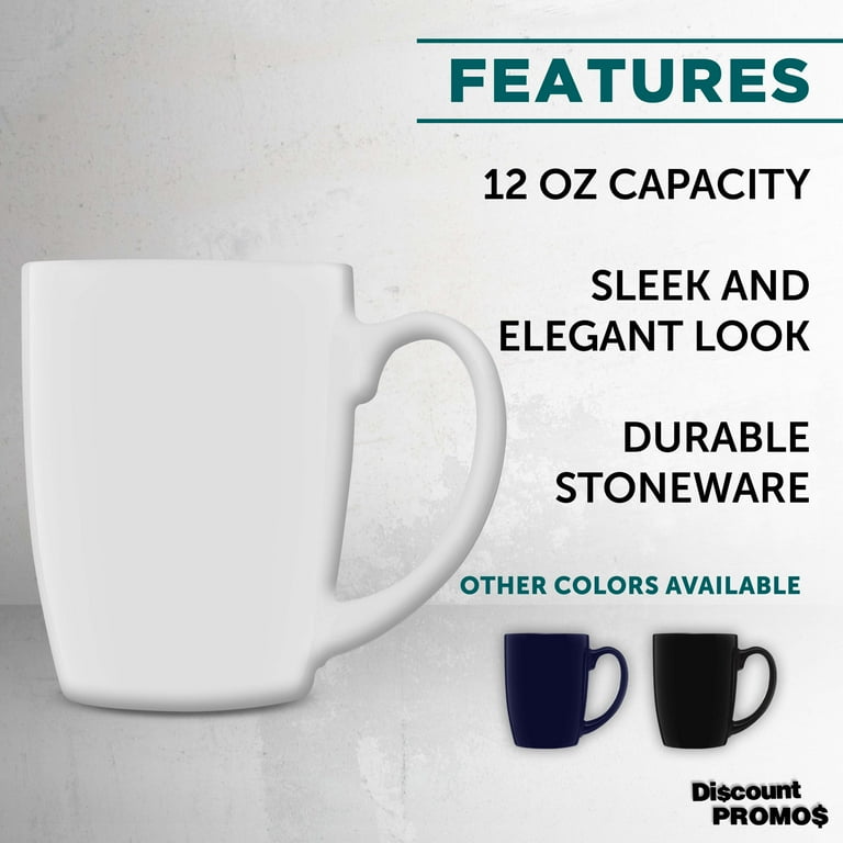Curved Java Coffee Mug Set - 10 Pack - 12 Oz. - Stoneware Restaurant Cups -  White