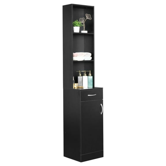 Wall Mount Salon Station, Hair Stylist Storage Cabinet Barber Station Beauty Hair Salon Spa Equipment with 5 Compartments 1 Drawer (Black)