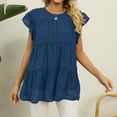 thumbnail image 2 of POIUYTR Women's Summer Cute Tank Top Women Ruffle Cap Sleeve Babydoll Tank Top Crewneck Sleeveless Pleated Blouses Shirts,XL,Blue, 2 of 5