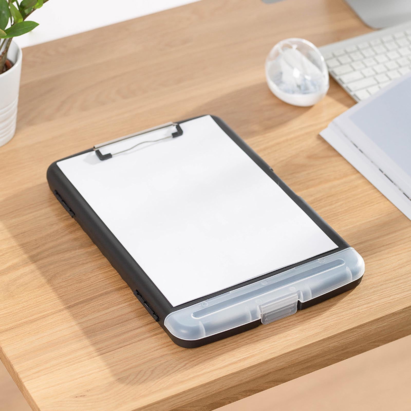 Zeiwohndc Slim Clipboard Storage Box Practical for School Utility Industrial Office Black