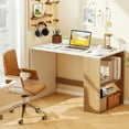 thumbnail image 2 of Gymax Computer Desk 44'' Home Office Desk w/ 2-Tier Bookshelf Study Writing Desk White & Natural, 2 of 10