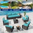 thumbnail image 6 of ASJMR 9 Pieces Outdoor Patio Furniture Sets with 2 Swivel Chairs and Cusions,PE Rattan Wicker Conversation Outside Sectional Sofa Set,Green, 6 of 10