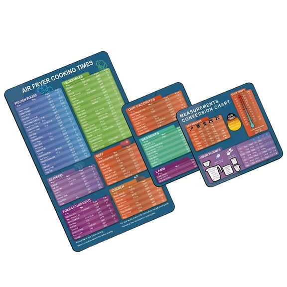 HEMOTON Air Fryer Cooking Time Chart with Magnetic Sticker for Home Use 3pcs Assorted Color