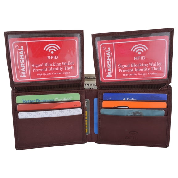 Men's Leather RFID Blocking Double Flap Up ID Windows Bifold Card Holder Wallet