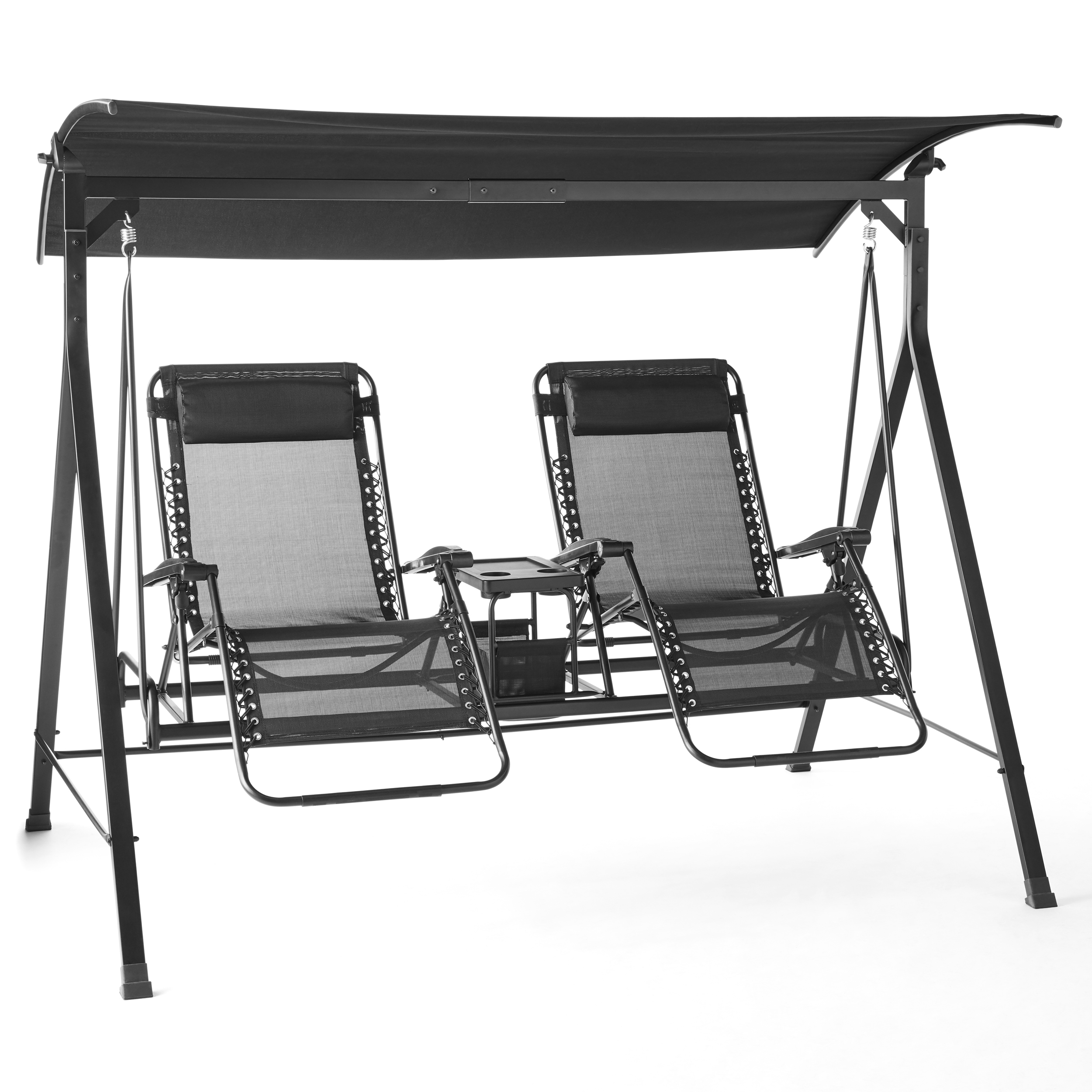 Mainstays 2-Seat Reclining Oversized Zero-Gravity Swing with Canopy and Center Storage Console, Black - image 2 of 8