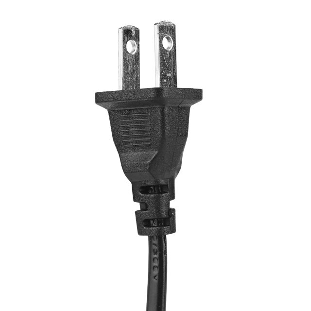 adaptador de corriente para máquina cortadora, tamaño compacto: enchufe tipo EE. UU. frontal negro con dos clavijas planas y cable integrado, carcasa plástica texturizada; especificado 100‑240 V entrada y salida 18 V 2.5 A, accesorio eléctrico adecuado para alimentar máquinas de corte portátiles.