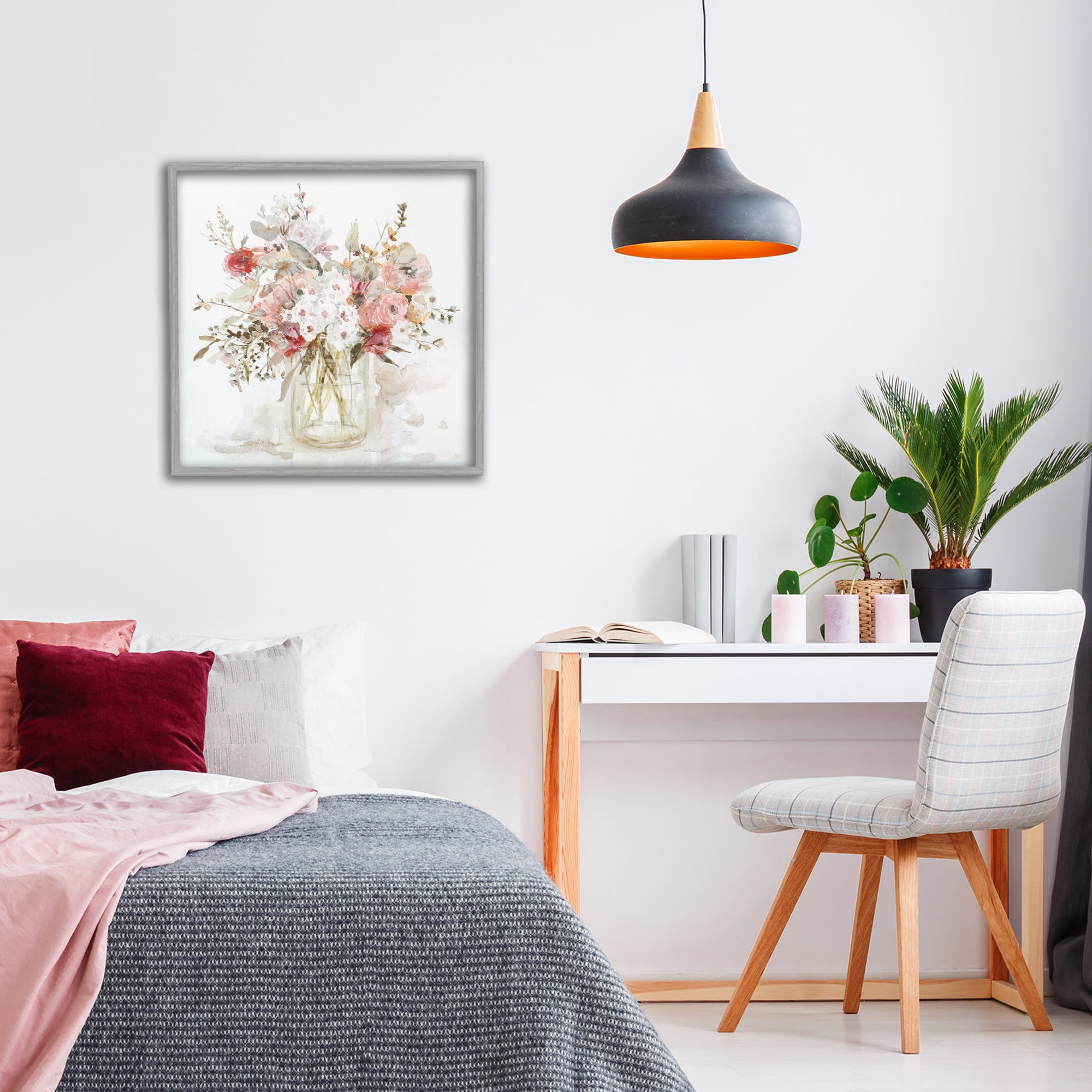 Stupell Industries Soft Blush Botanical Bouquet Gray Framed Giclee Art, design by Carol Robinson