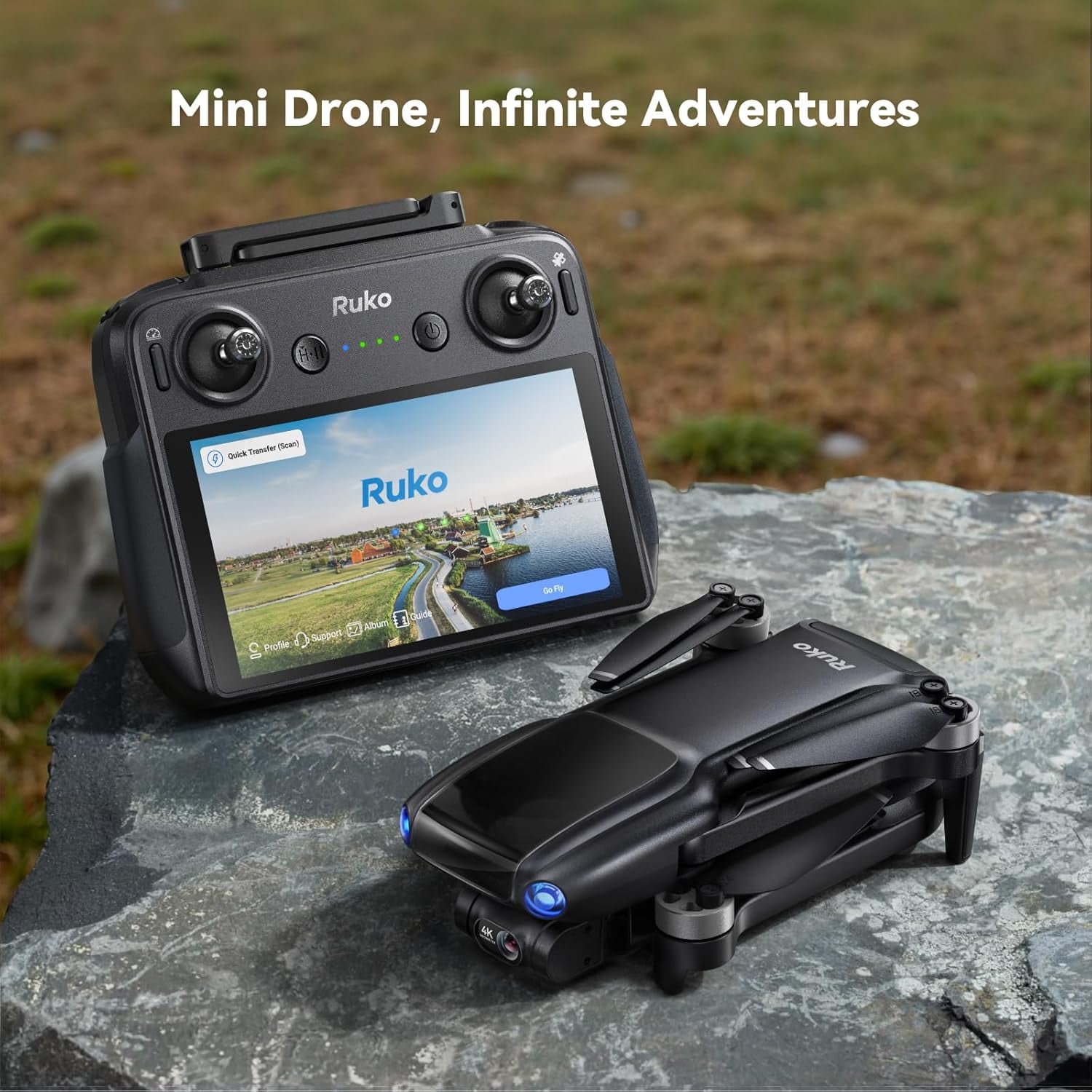 Ruko U11MINI 4K (RC3), Professional 8K Drone with 5.5" Screen Controller, Drones with Camera for Adults 4K Video, 3-Axis Gimbal, 20000ft FPV Transmission, Under 249g, Beginner (64-Min Flight)