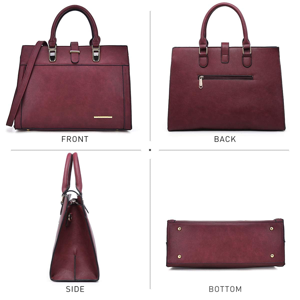 Women's Handbag Flap-over Belt Shoulder Bag Top Handle Tote Satchel Purse Work Bag w/Matching Wristlet