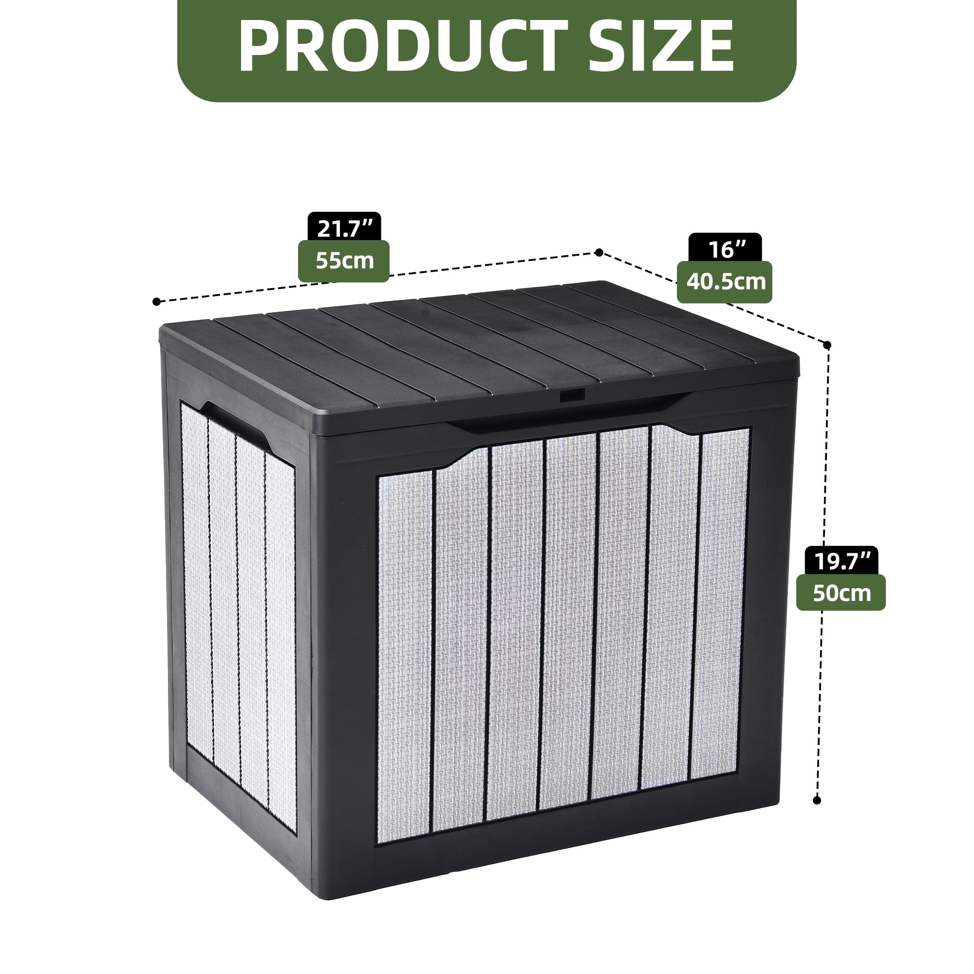 Uforic 30 Gallon Weatherproof Resin Deck Box, Lockable Outdoor Storage Chest, Multifunctional Patio Storage Bench for Patio Cushions, Garden Tools and Pool Supplies, Black & Gray