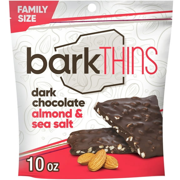 Barkthins Dark Chocolate, Almond and Sea Salt Snacking Chocolate, Family Bag 10 oz