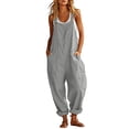thumbnail image 2 of Linen Jumpsuits for Women Summer Fall Casual Sleeveless Wide Leg Overalls Adjustable Strap Jumpsuit Trendy Beach Vacation Outfit Gray S, 2 of 7