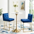 thumbnail image 2 of Counter Stool Chair, Set of 2, Velvet, Metal Steel, Gold Blue Navy, Modern Contemporary Urban Design, Bar Pub Cafe Bistro Hotel Restaurant Hospitality, 2 of 4