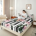 thumbnail image 4 of Feelyou Pink Rose Teens Full Size Sheets, Black Stripes Lines Bed Sheets, 4 Pieces, 4 of 7