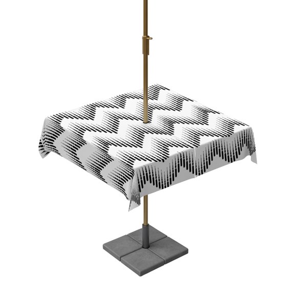 Square Outdoor Tablecloth with Umbrella Hole Black Chevron Waves Outside Table Cloth Waterproof Patio Table Cover Modern Abstract Art Boho Geometric Zipper Tablecloths for Picnic Camping 54x54 Inch