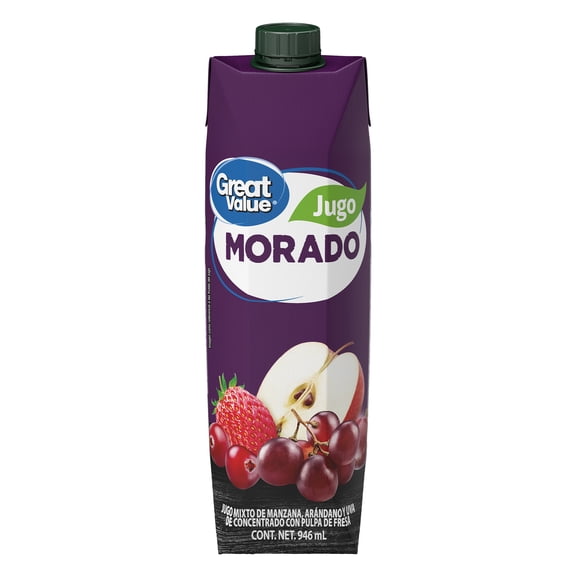 Jugo morado Great Value mixto de manzana arándano y uva con pulpa de fresa 946 ml