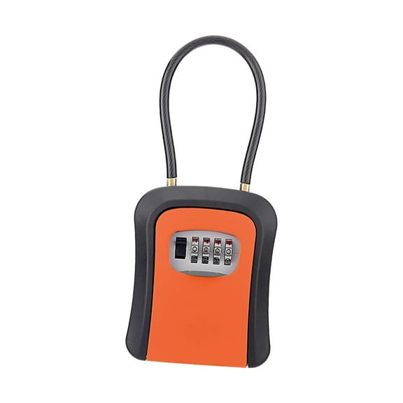Colaxi Box Key Security Box with 4 Digit Combination Steel Cable Shackle Weatherproof Portable for Door Knob or Car Durable Orange