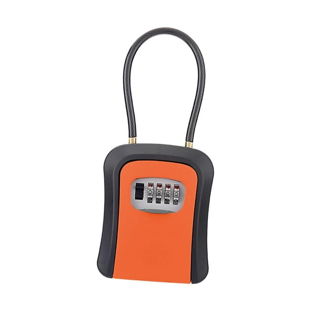 Caja de seguridad con llave, portátil, con grillete de cable de acero, resistente al agua, para el hogar Naranja
