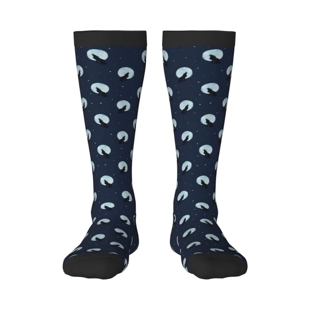 Fotbe Wolf And Moon Calcetas Divertidas Estampadas para Hombre y Mujer, Calcetas de Algodón hasta la Rodilla para Caminar, Correr, Enfermería y Embarazo