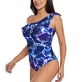 thumbnail image 3 of Picia Blue Lightning1 Pattern Women's One Piece Swimsuits,One Shoulder Swimwear Asymmetric ,Ruffle Monokinis Bathing Suits,High Waisted Flattering Bathing Suits-Small, 3 of 8