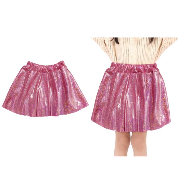 Metallic Skirts for Girls Girls Sequin Skirt Elastic Waist Pleated A-Line Pink Skirt Birthday Party Dresses