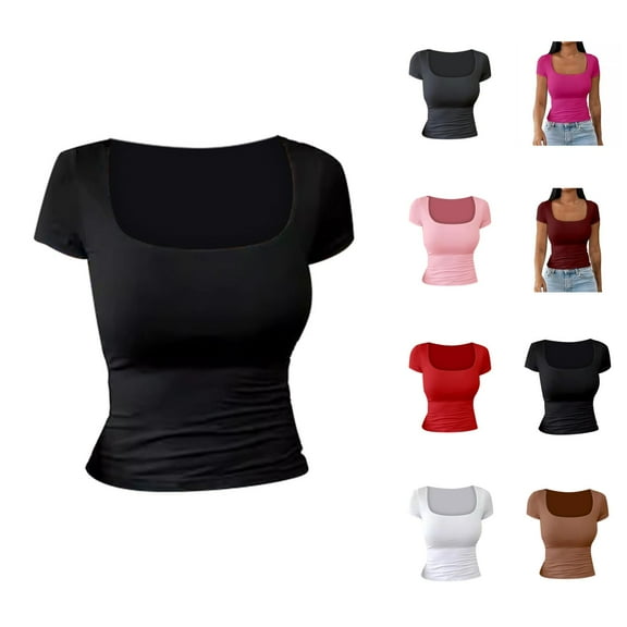 T Shirts for Women 2025 Short Sleeve Slim Fit U-Neck Plain Tshirt Basic Summer Casual Tops Womens T Shirts