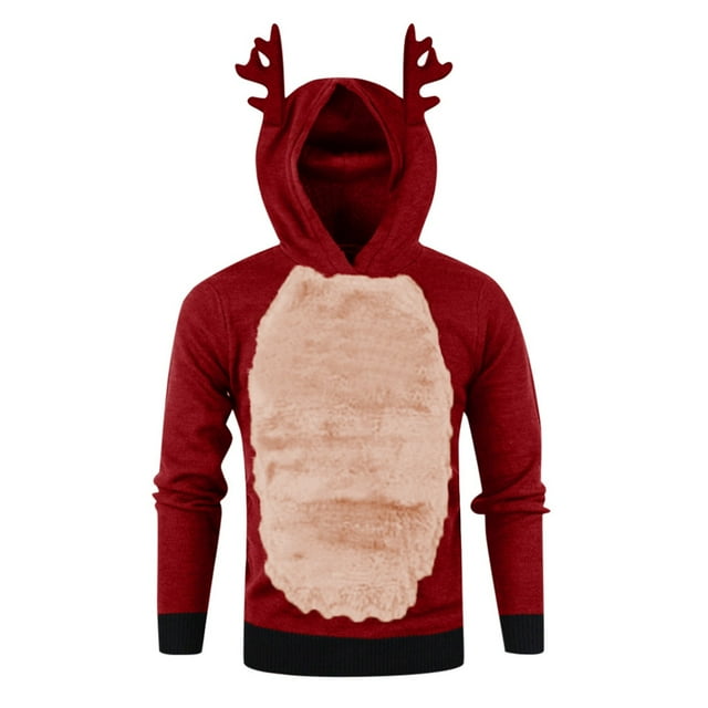 Festive Lined Christmas Deer Hoodie with Unique Color Block Design for Women