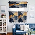 thumbnail image 2 of Abstract Impressionist Style Kitchen Curtains Valances and Tiers Set of 3 Gold Blue Color Block Tier Curtains and Valance with Rod Pocket for Small Windows, 27.5"x24", 2 of 9