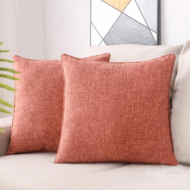 Fundas de almohada HPUK de lino, 45 x 45 cm, 2 unidades, color coral