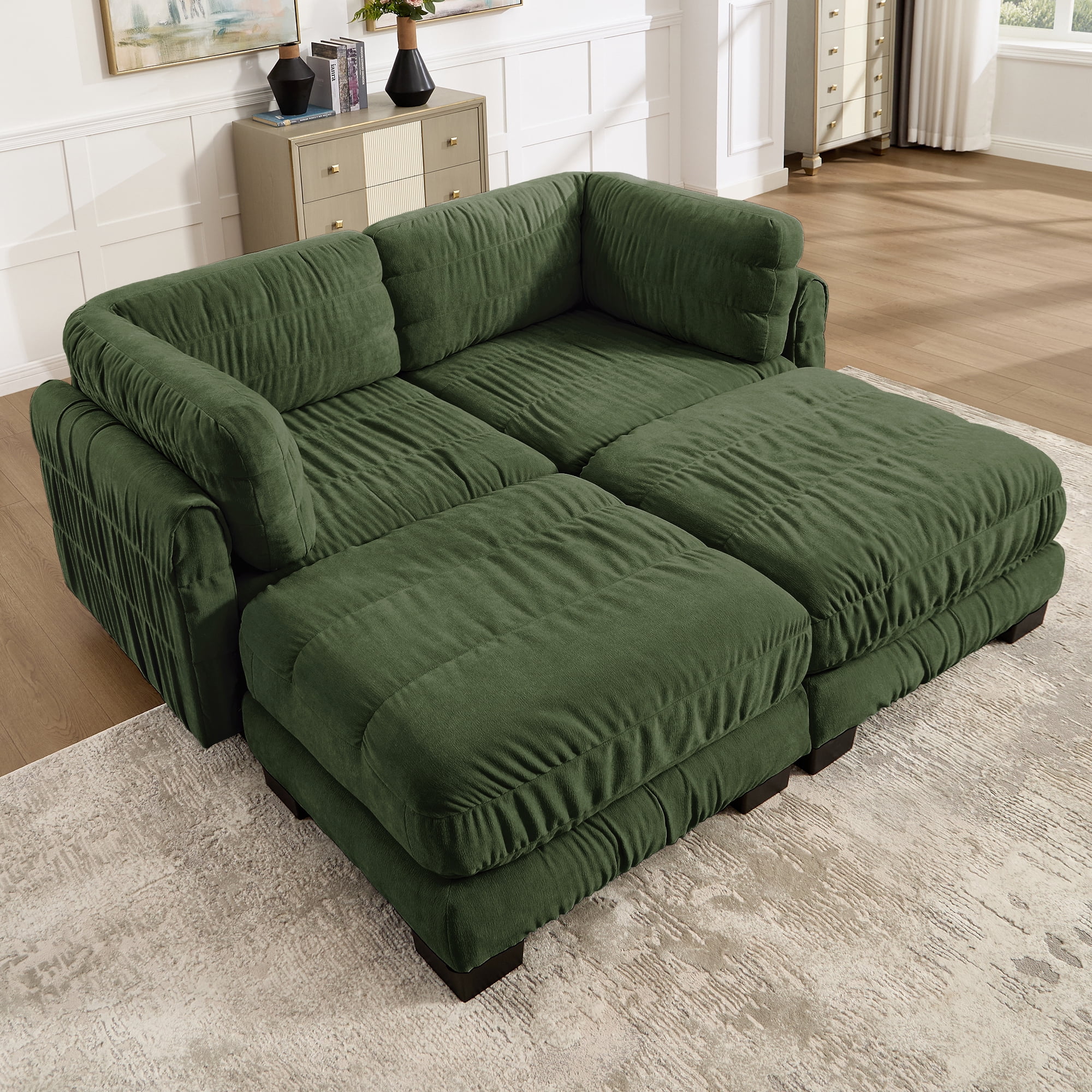 78" 2 Seat Chenille Modular Sectional Sofa with 2 Movable Ottoman and L Shape Back Cushions,Easy Assembly