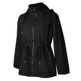 thumbnail image 3 of Olyvenn Drawstring Waist Hooded Rain Jacket for Women - Lightweight Loose Outdoor Hiking Travel Waterproof Raincoat Black L, 3 of 6