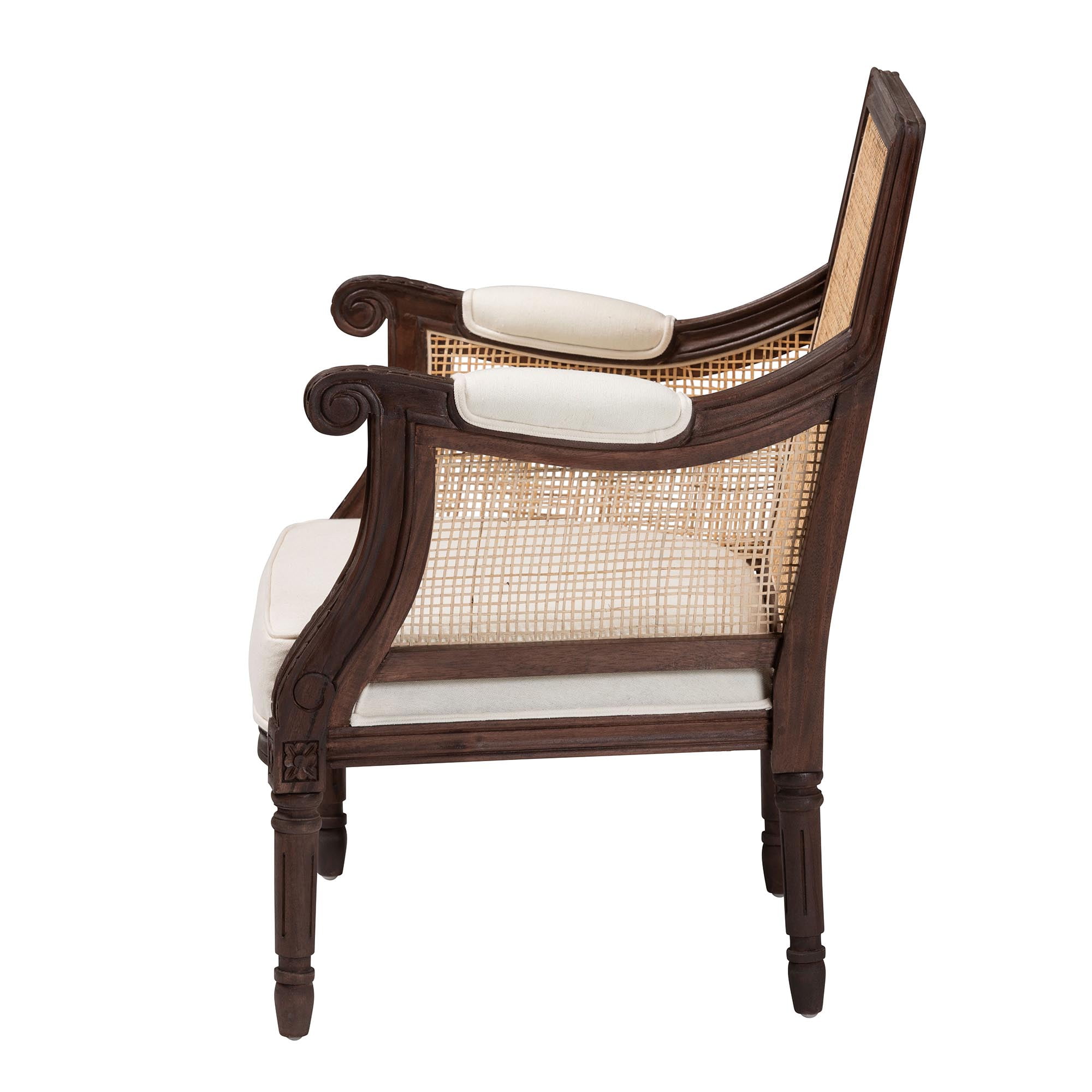 bali & pari Desmond Rattan and Bayur Wood French Provincial Accent Chair, Dark Brown