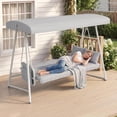 thumbnail image 6 of CHINNLUU Oversized 4 Person Porch Swing with Stand 800 LBS Capacity Adjustable Canopy Backrest Includes Cushions Pillows Patio 2 in 1 Swing Bed for Backyard Garden Poolside, Champagne, 6 of 14
