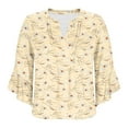 thumbnail image 6 of ZQUUVOU Women's Plus Size T-Shirt Front Pleated 3/4 Ruffle Sleeves V Neck Tops B-Beige (S), 6 of 6