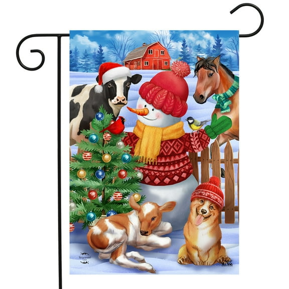Briarwood Lane Barnyard Snowman Christmas Garden Flag