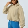 thumbnail image 4 of AherBiu Chandails à Capuchon pour Femmes, Demi-Glissière, Chandail à Enfiler à Cordon, Hauts de Sport Courts avec Poches, 4 of 7