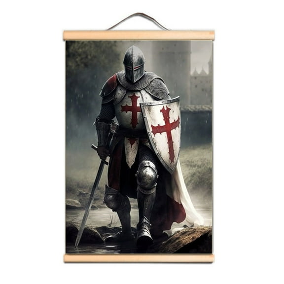Vintage Knights Templar Art Posters and Prints Wall Chart - Upgrade Your Room Wall Decor with This Armor Warrior Canvas Scroll Painting Wall Hanging Flag 5,Multicolor,11.8X17.7 inches