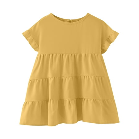 

HIBRO Toddler Girls T Shirts Ruffle Short Sleeve Round Neck Loose Blouse Summer Solid Color Casual Girl Tee Tops Glitter Top Baby Girl Girls Tops for Leggings