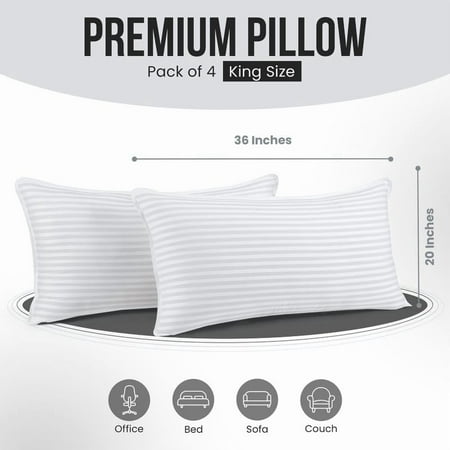?September Restock Sale?Utopia Premium Hotel Quality Striped Bed Pillows for Back Stomach & Side Sleepers - Polycotton Soft Breathable Covers, No-Shift Construction, White, Pack of 2 - Polyester