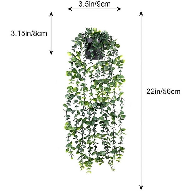 XmhyTop Plantas colgantes falsas, paquete de 2 plantas colgantes artificiales de eucalipto, vegetación falsa en maceta, vaina de guisante para decoración de pared, interior y exterior del hogar, D