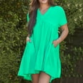 thumbnail image 1 of Liquidation d'Été 2025! Robe Grande Taille pour Femmes, Liquidation d'Été pour Femmes, Robe Décontractée Unie à Manches Courtes Col en V avec Poches, Multi-Couleurs, 1 of 5